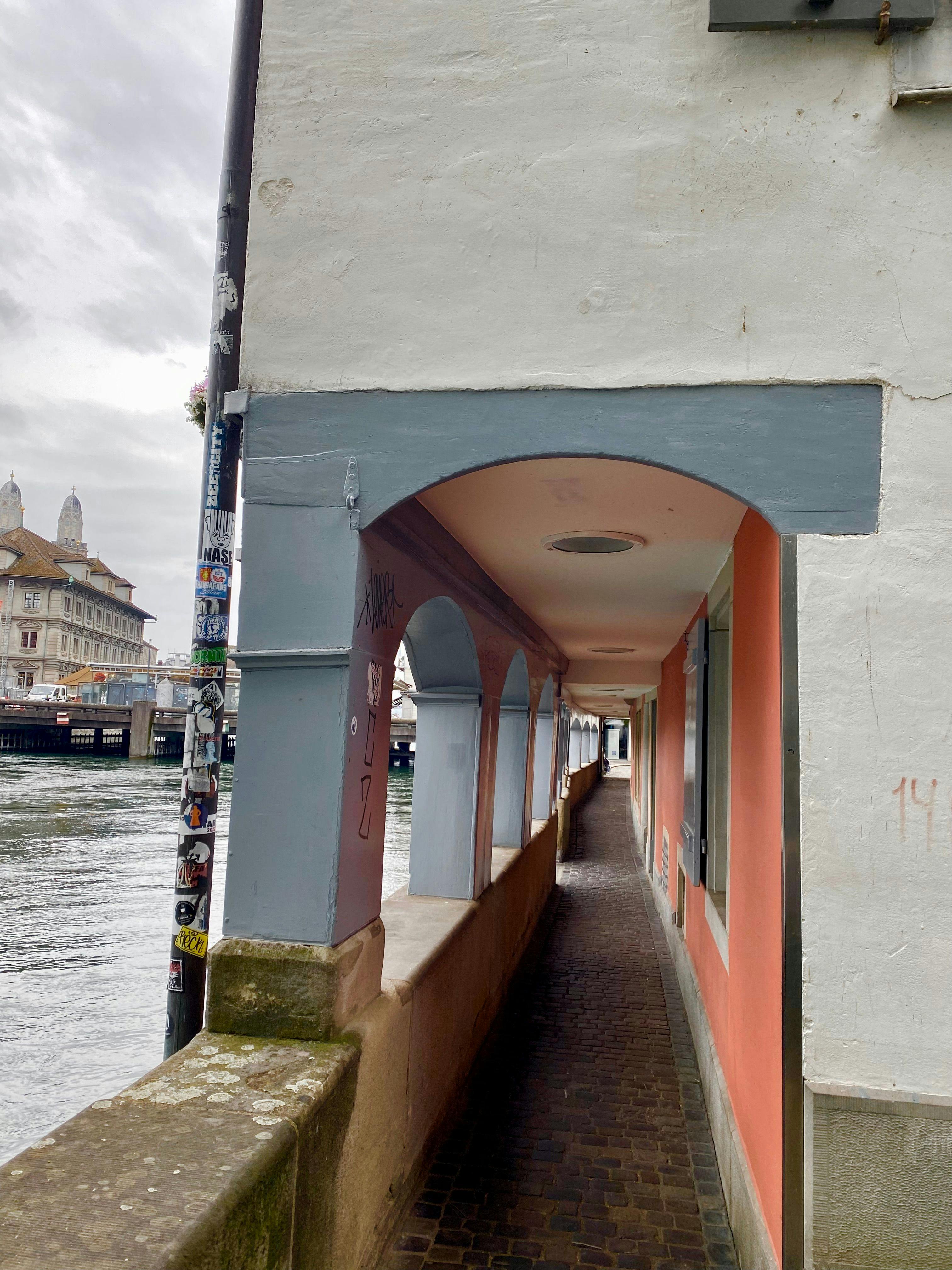 covered narrow walk along river